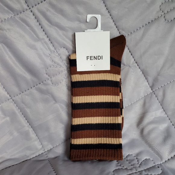 Fendi Brown Beige Black Striped Socks - Picture 1 of 2
